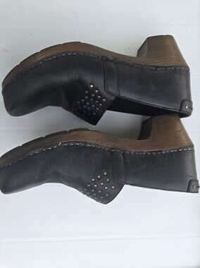 Dansko Black Leather Studded Clog Heels